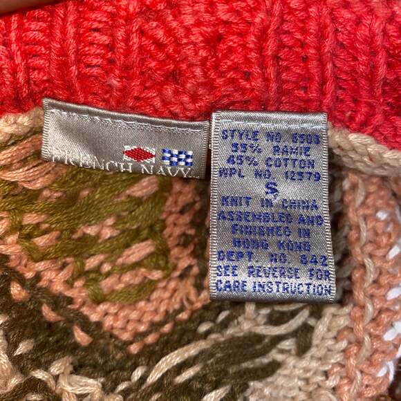 French Navy Vintage Grandpa Sweater Knit Fair Isle Pullover Crewneck size small - Picture 4 of 4